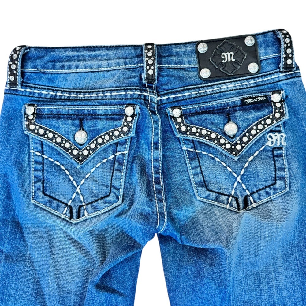 Miss Me Y2K Rhinestone Bootcut Jeans 27 Medium Wash McBling Western Low Rise